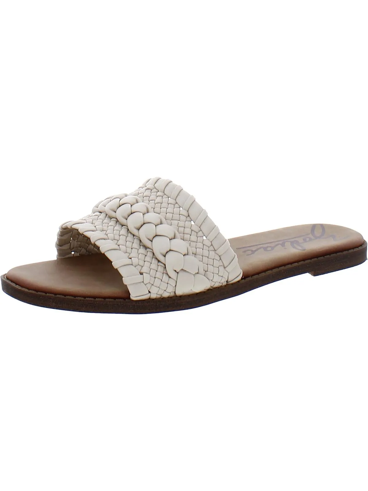 Womens Faux Leather Round Toe Slide Sandals